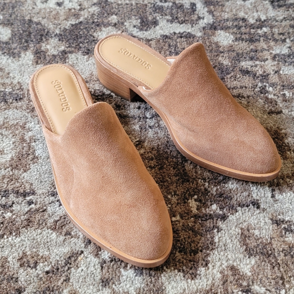 NWOT Soludos Anthropologie 5.5 Women Tan Velvet Slip On Loafer Heel Cottagecore